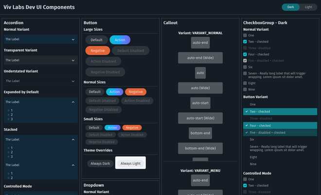 Screenshot of all the different components in the library