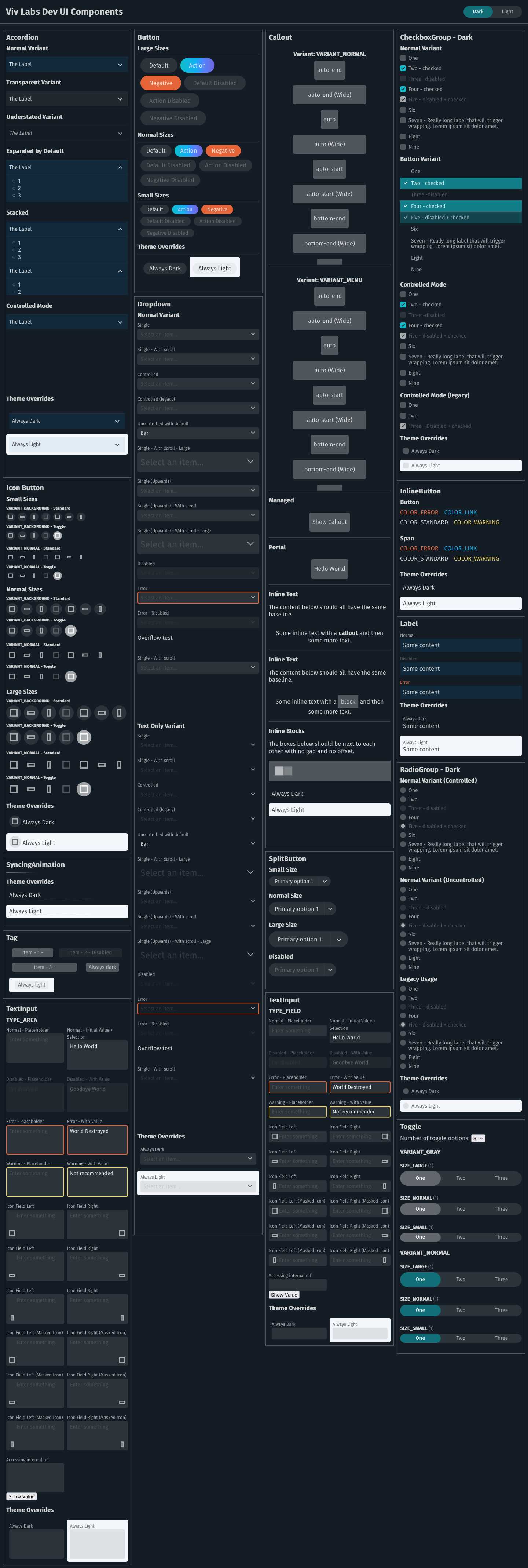 Screenshot of all the different components in the library