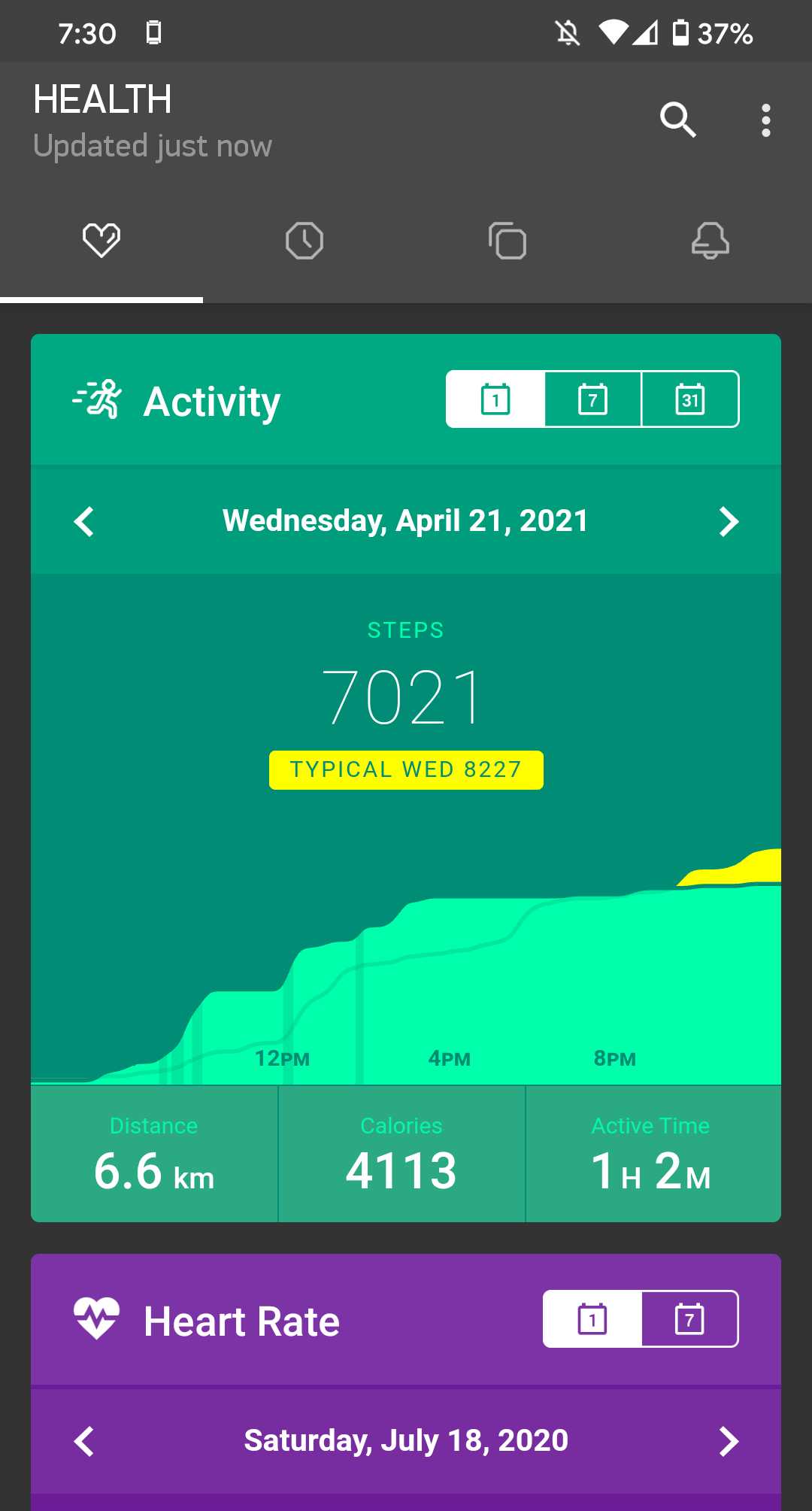Screenshot of the daily steps graph.