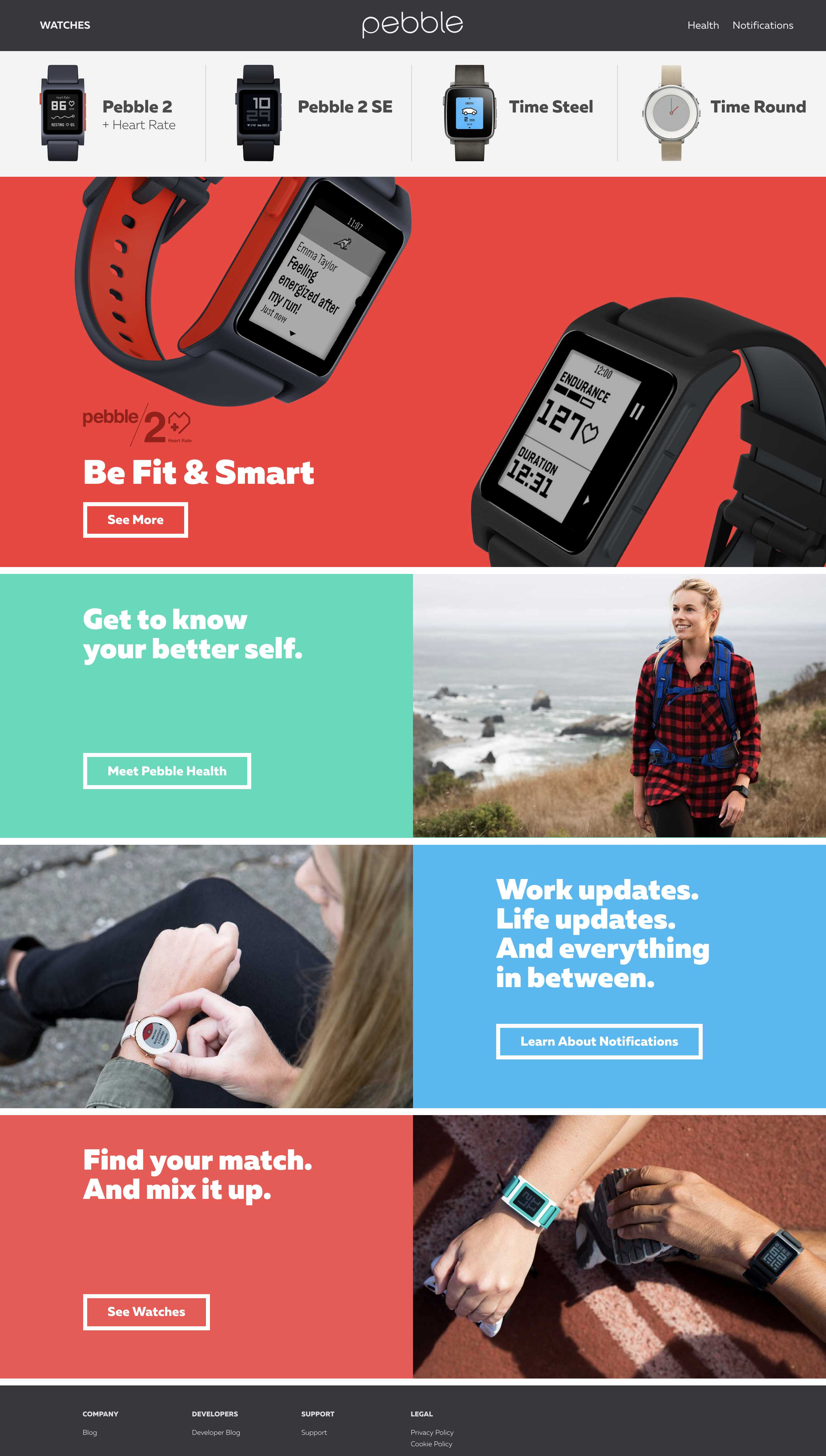 Screenshot of the Pebble.com home page