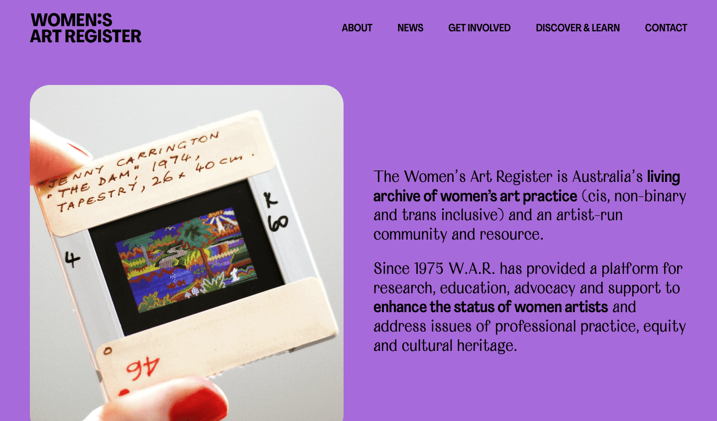 Screenshot of the Women's Art Register website home page